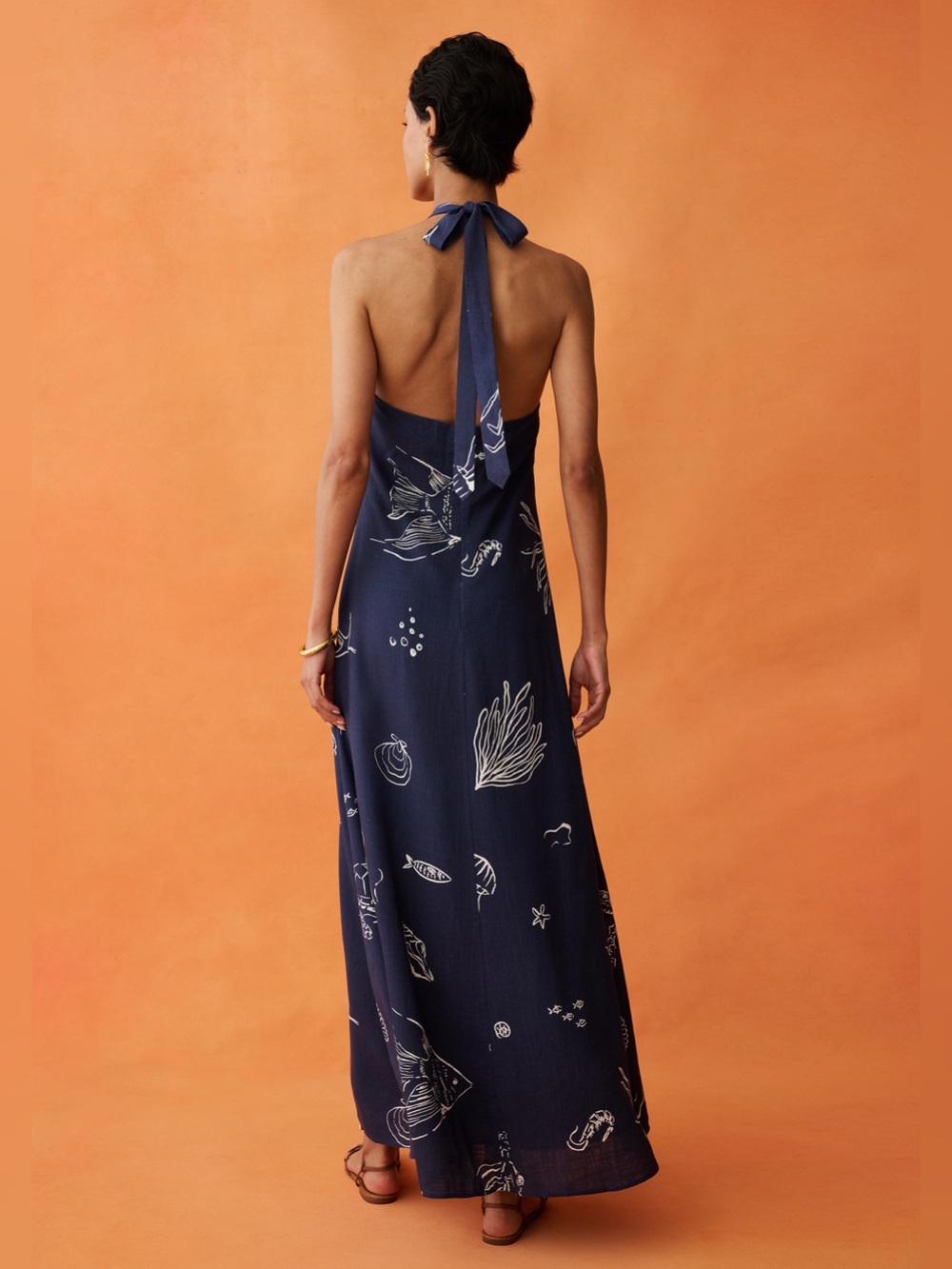 Few Moda Oceana Navy Sea Life Halter Maxi Dress Linen Blend NWT Size 6 - Picture 2 of 12